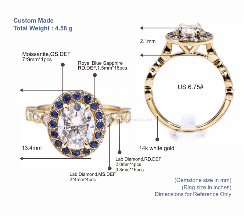 Tianyu Gems Moissanite Sapphire Ring 14k Oval Cut Engagement Ring 5