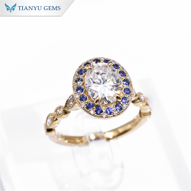 Tianyu Gems Moissanite Sapphire Ring 14k Oval Cut Engagement Ring 2