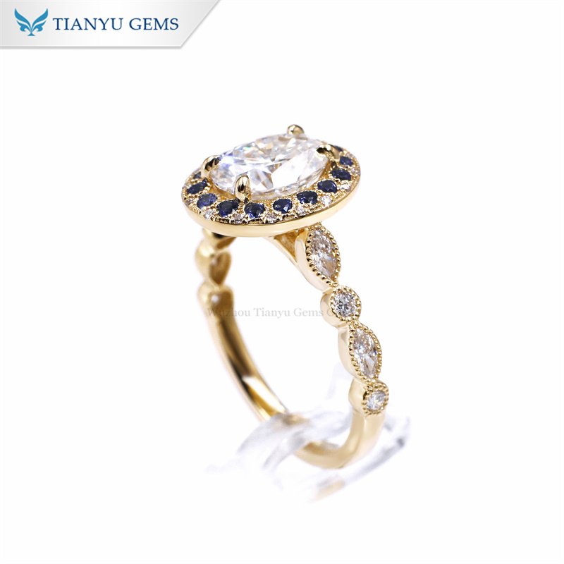 Tianyu Gems Moissanite Sapphire Ring 14k Oval Cut Engagement Ring 3