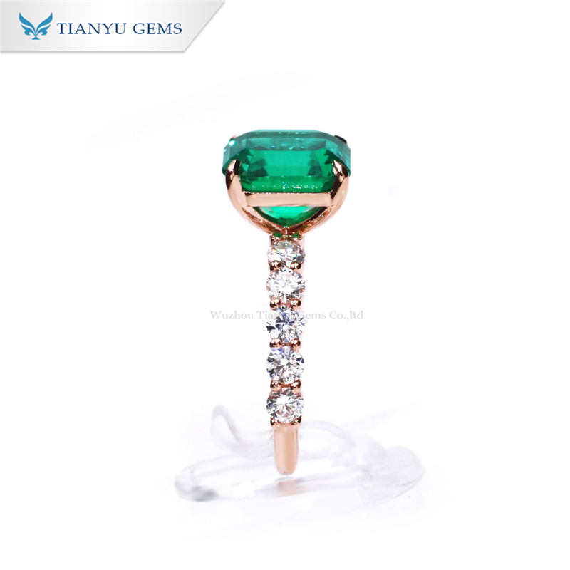 18K Gold Lab Grown Asscher Cut Emerald Ring 6