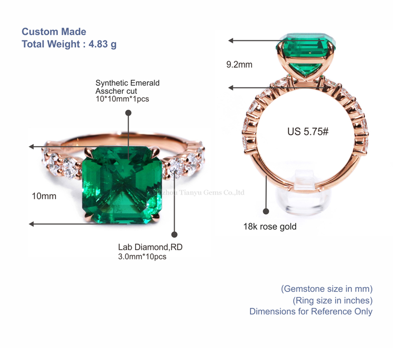 18K Gold Lab Grown Asscher Cut Emerald Ring 5