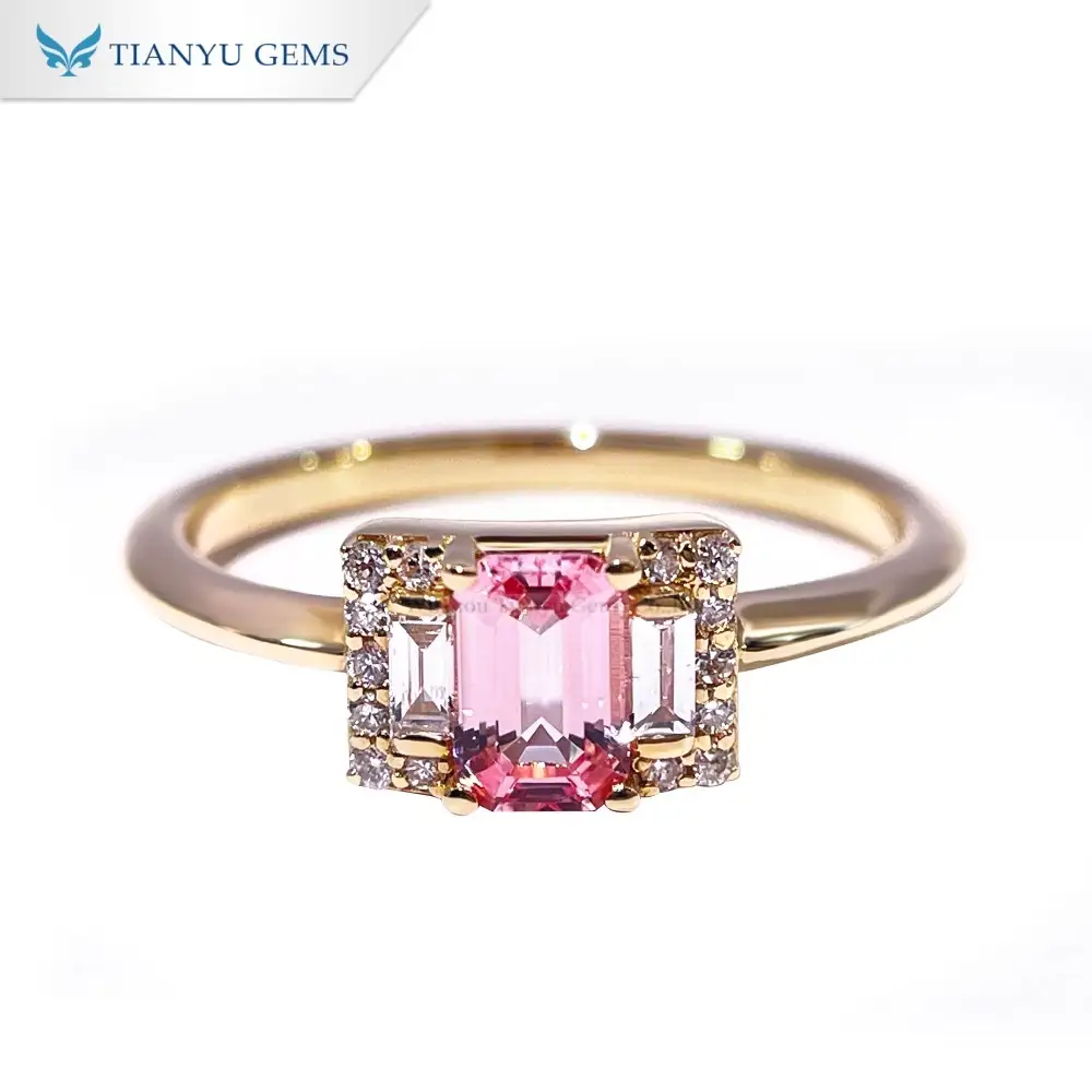 Tianyu Gems Lab-Grown Pink Sapphire Engagement Ring  Emerald Cut Gold Weedding Ring 1