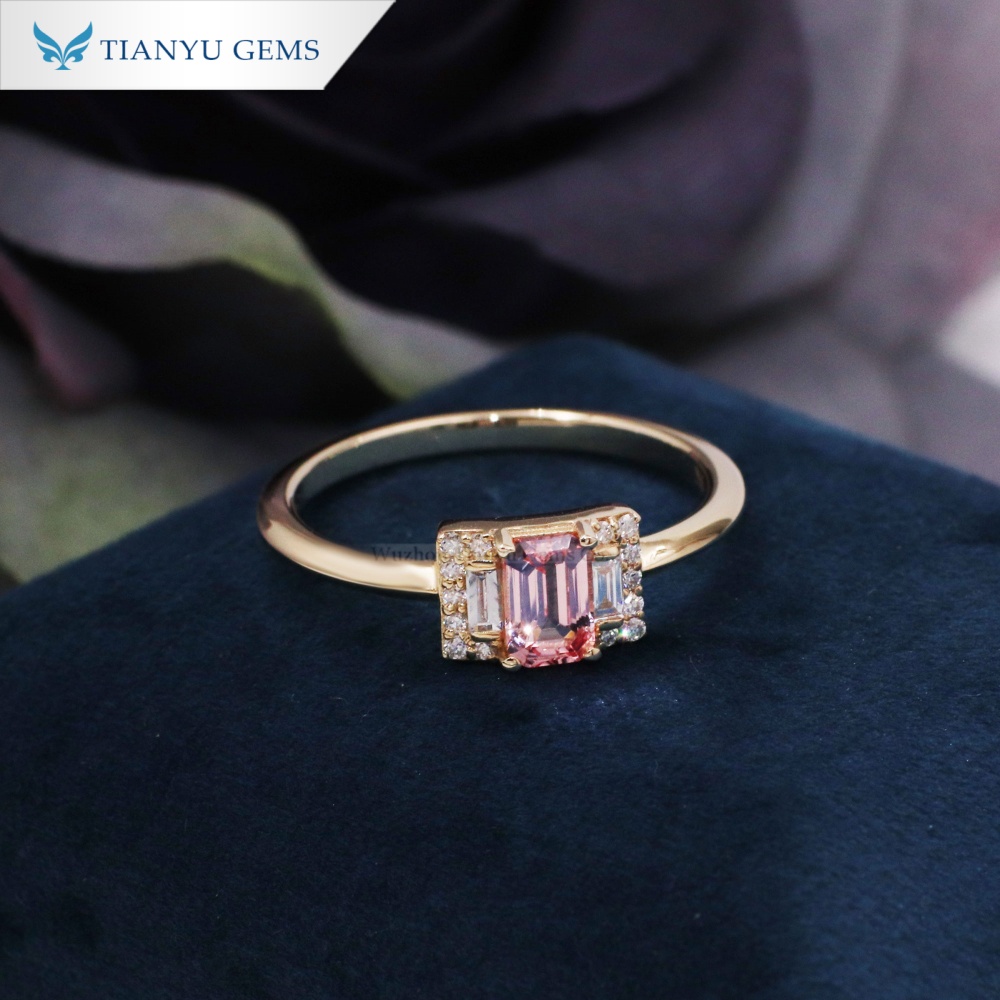 Tianyu Gems Lab-Grown Pink Sapphire Engagement Ring  Emerald Cut Gold Weedding Ring 2