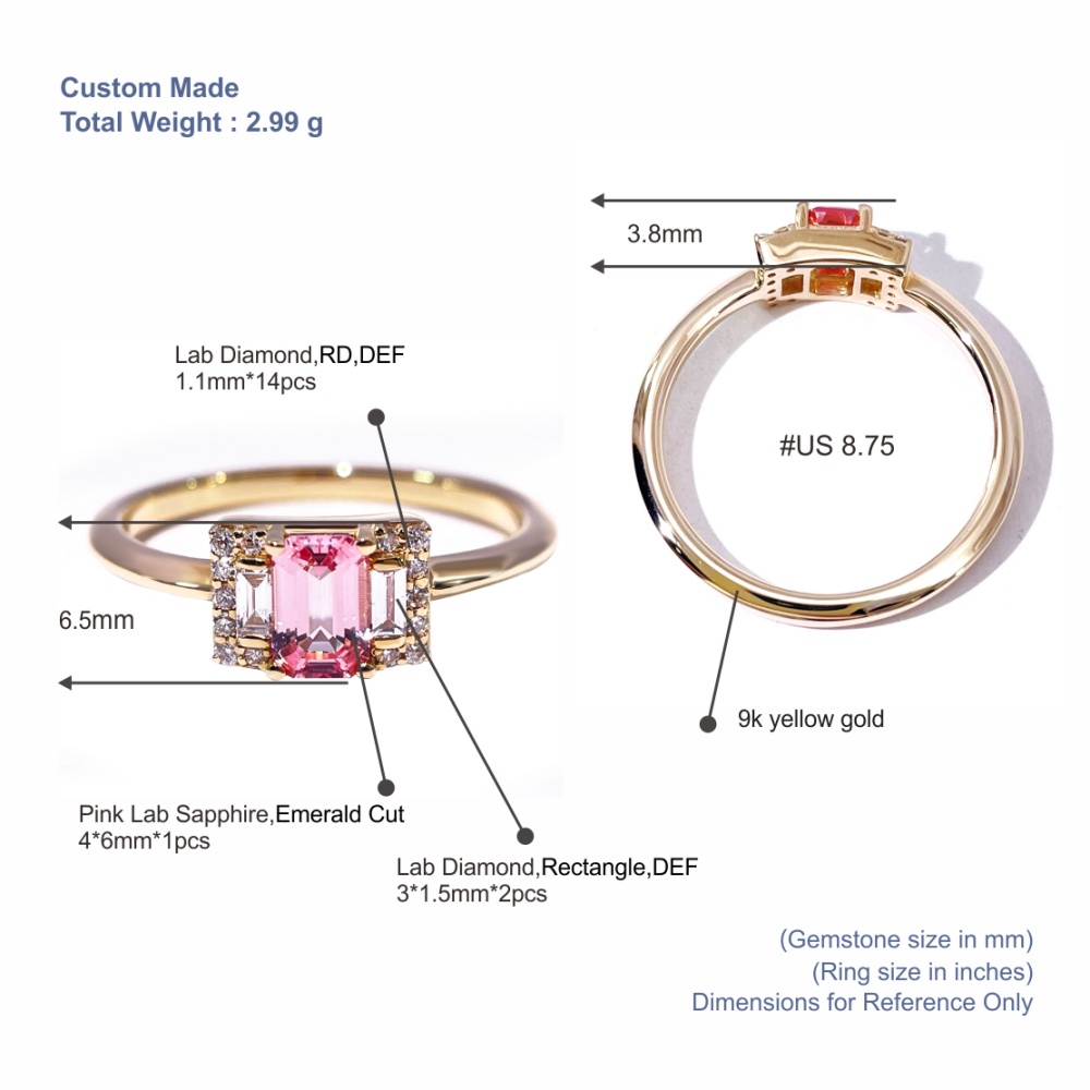 Tianyu Gems Lab-Grown Pink Sapphire Engagement Ring  Emerald Cut Gold Weedding Ring 5