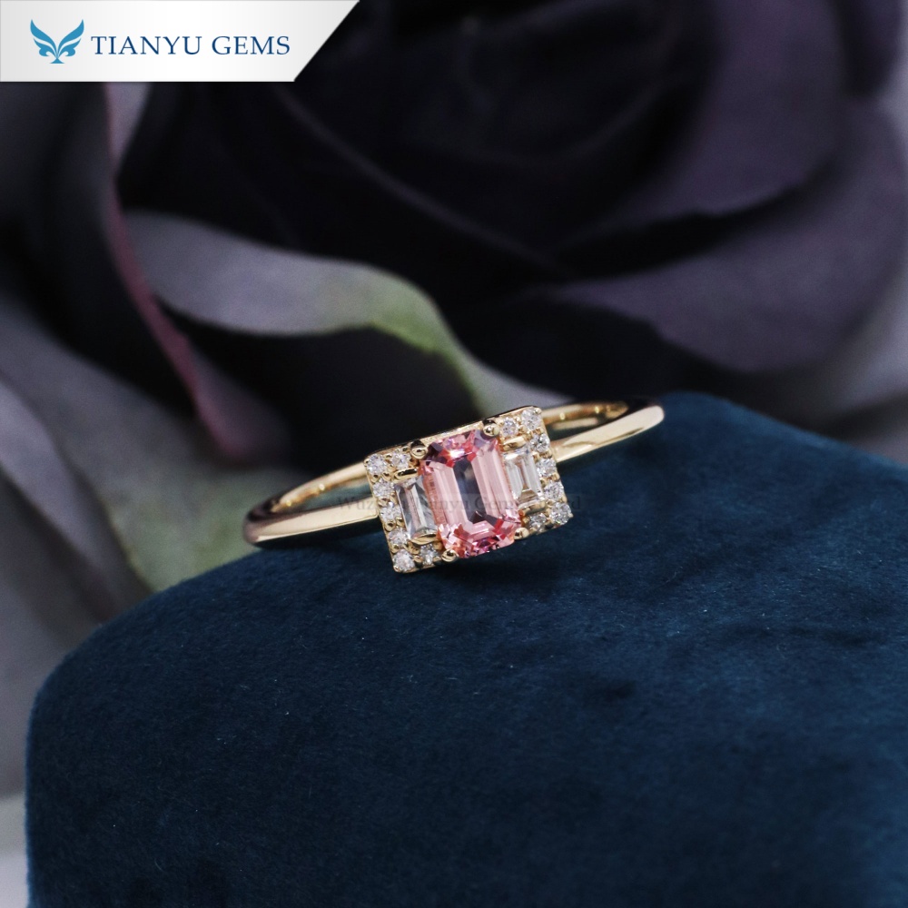 Tianyu Gems Lab-Grown Pink Sapphire Engagement Ring  Emerald Cut Gold Weedding Ring 3