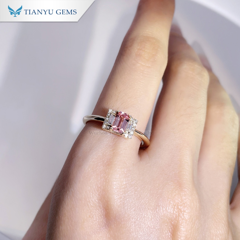 Tianyu Gems Lab-Grown Pink Sapphire Engagement Ring  Emerald Cut Gold Weedding Ring 4