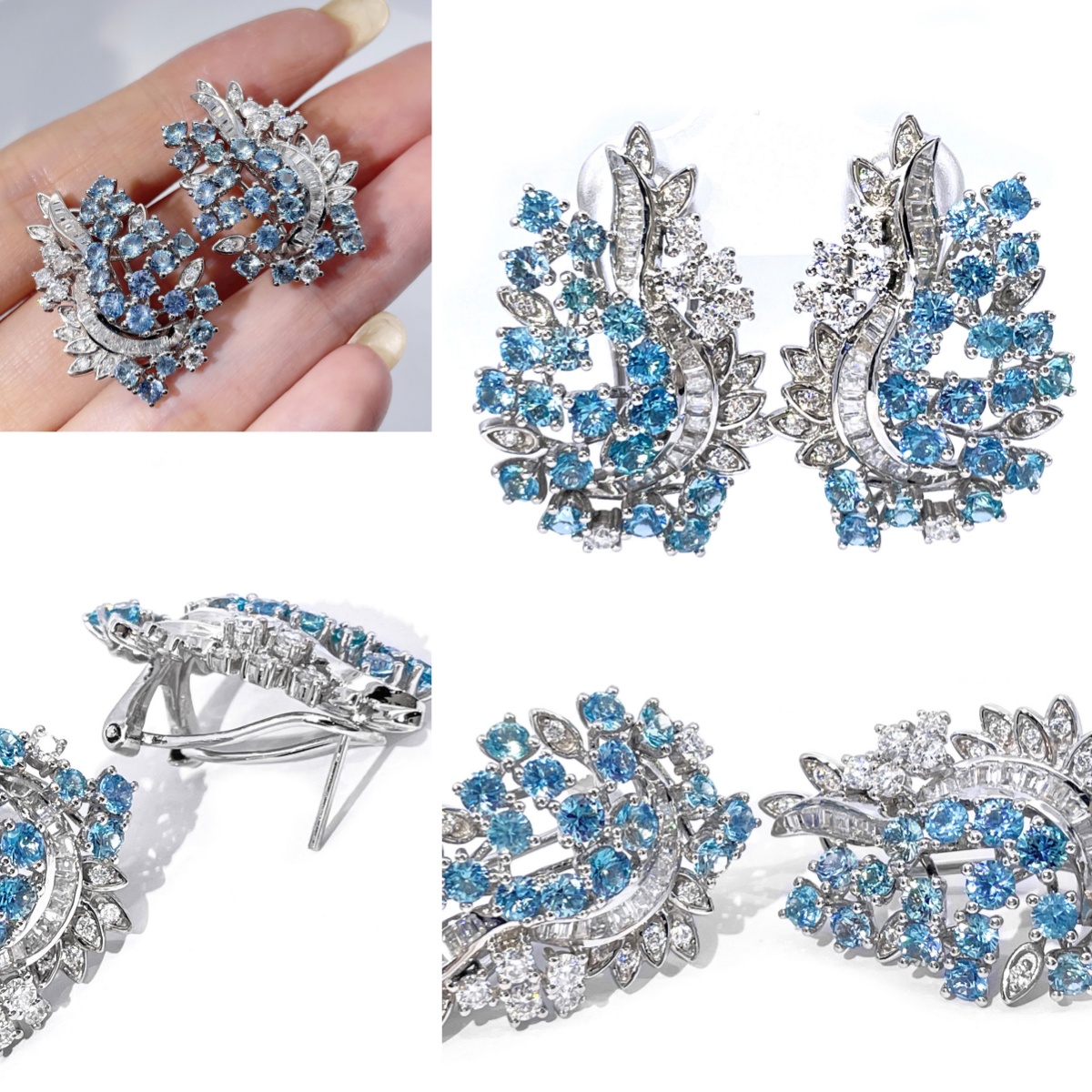 Orecchini Tianyu Gems con moissanite e diamanti in oro bianco 14 carati e paraiba blu 6