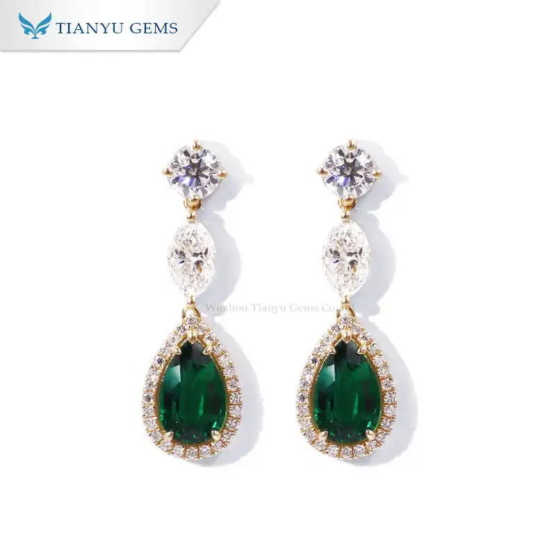 Tianyu gems Pear Lab Emerald Colorless Lab Grown Diamond Charm Earring 1