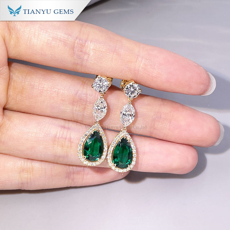 Tianyu gems Pear Lab Emerald Colorless Lab Grown Diamond Charm Earring 11