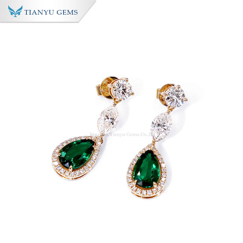 Tianyu gems Pear Lab Emerald Colorless Lab Grown Diamond Charm Earring 9