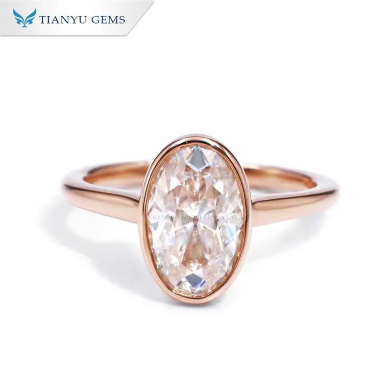 Tianyu Gems  Bezel Setting Moissanite Diamond Wedding Ring 14k Rose Gold Ring 1