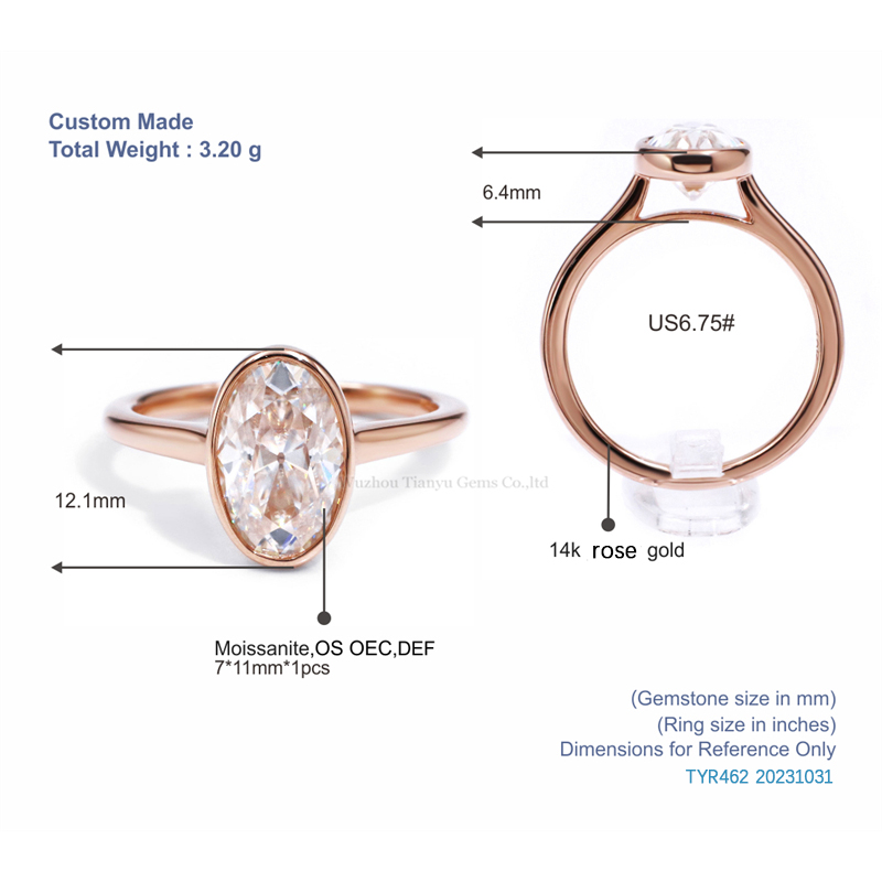 Tianyu Gems  Bezel Setting Moissanite Diamond Wedding Ring 14k Rose Gold Ring 5