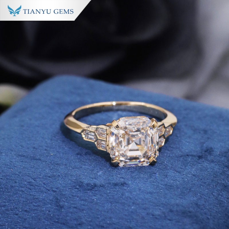 Tianyu Gems Lab Grown Diamond Engagement Ring  Asscher Cut Gold Wedding Ring 2