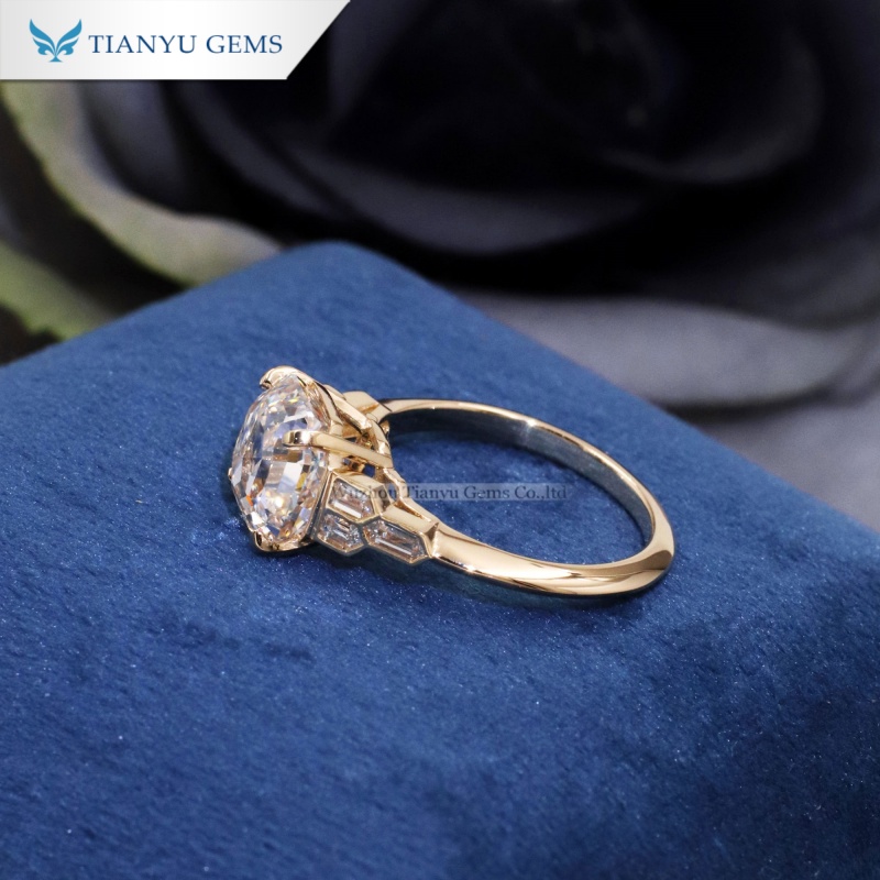 Tianyu Gems Lab Grown Diamond Engagement Ring  Asscher Cut Gold Wedding Ring 6