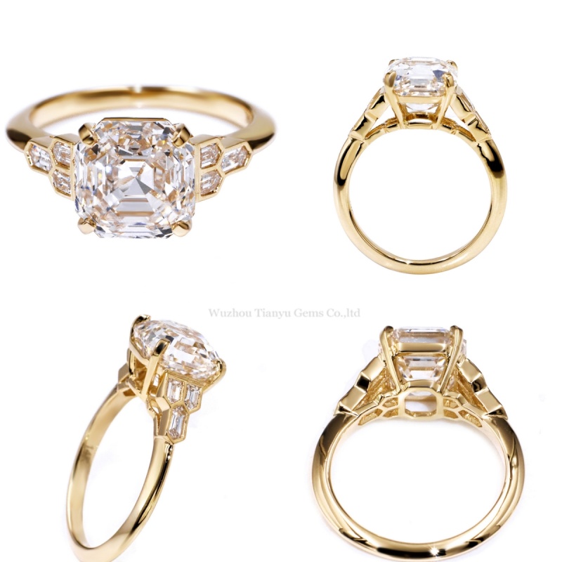 Tianyu Gems Lab Grown Diamond Engagement Ring  Asscher Cut Gold Wedding Ring 5