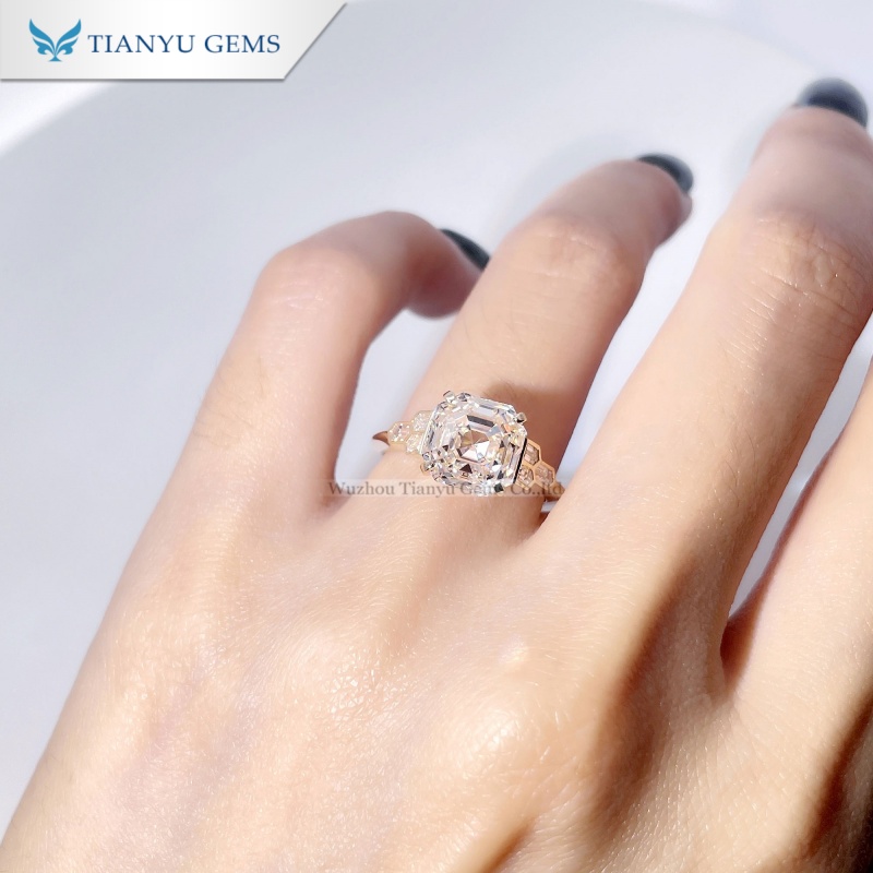 Tianyu Gems Lab Grown Diamond Engagement Ring  Asscher Cut Gold Wedding Ring 4