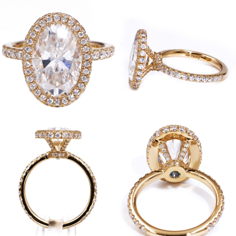 Pierścionek zaręczynowy Tianyu Gems Oval Cut Halo z 14-karatowego żółtego złota z diamentem Moissanite 6