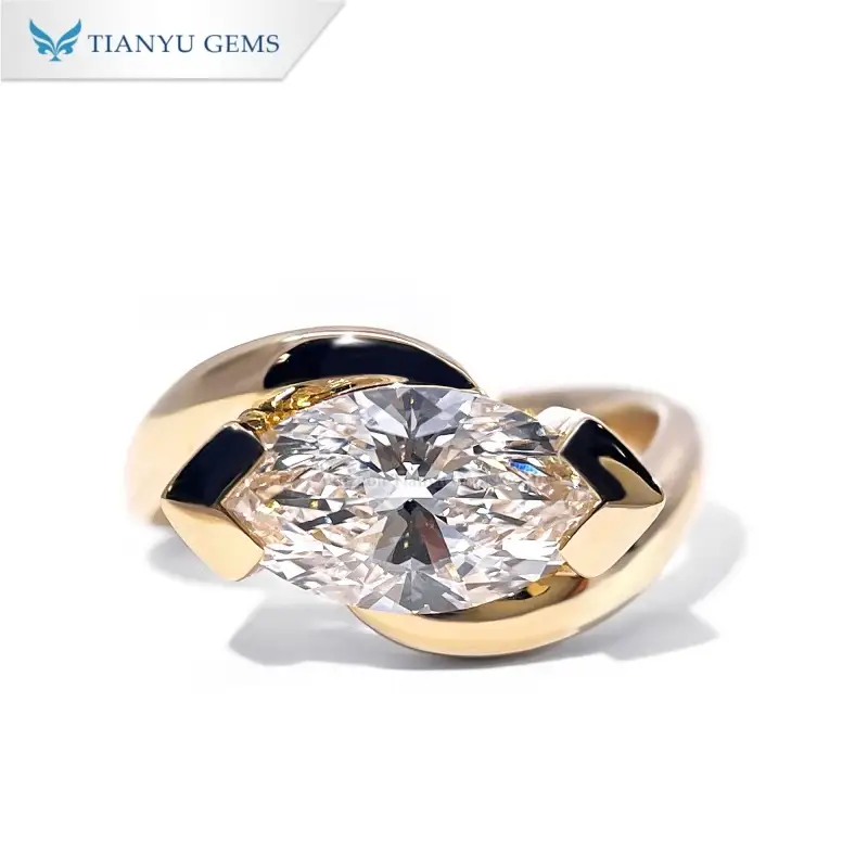 Tianyu Gems Marquise Cut Lab Grown Diamond Ring 18k Yellow Gold Twist Ring 1