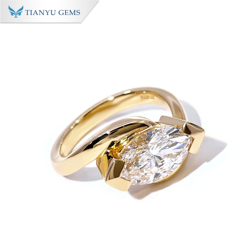 Tianyu Gems Marquise Cut Lab Grown Diamond Ring 18k Yellow Gold Twist Ring 6