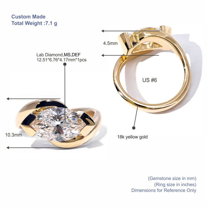 Tianyu Gems Marquise Cut Lab Grown Diamond Ring 18k Yellow Gold Twist Ring 5