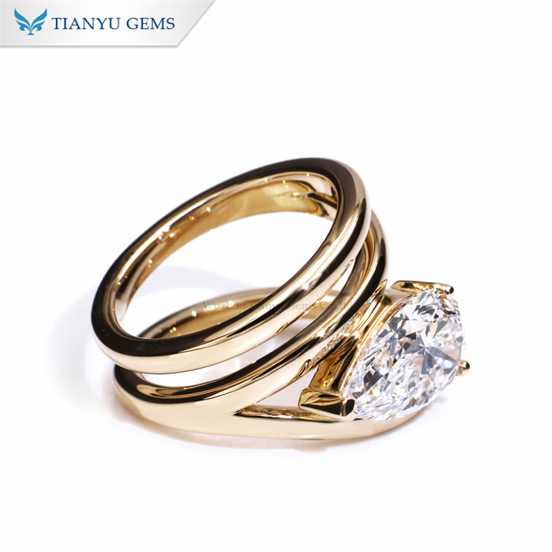 Tianyu Gems Pear Shaped Lab Grown Diamond Spiral Ring 14K Yellow Gold Ring 3