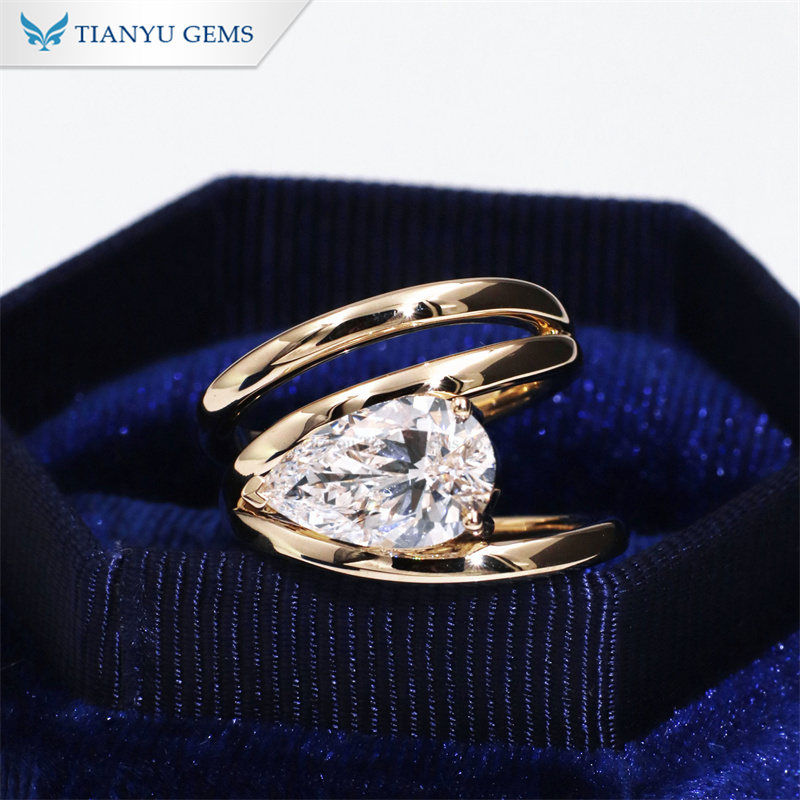 Tianyu Gems Pear Shaped Lab Grown Diamond Spiral Ring 14K Yellow Gold Ring 2
