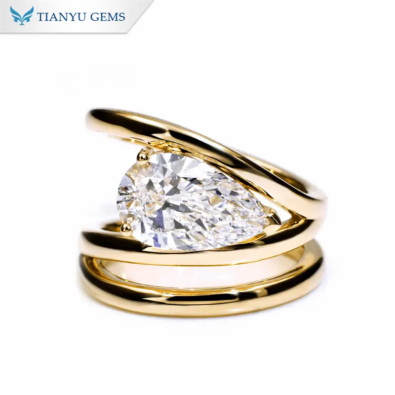 Tianyu Gems Pear Shaped Lab Grown Diamond Spiral Ring 14K Yellow Gold Ring 1