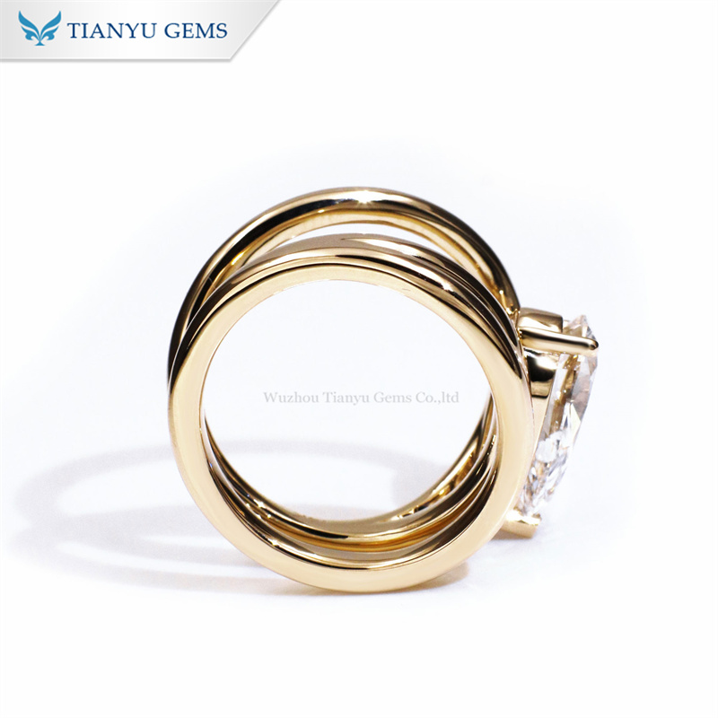 Tianyu Gems Pear Shaped Lab Grown Diamond Spiral Ring 14K Yellow Gold Ring 6