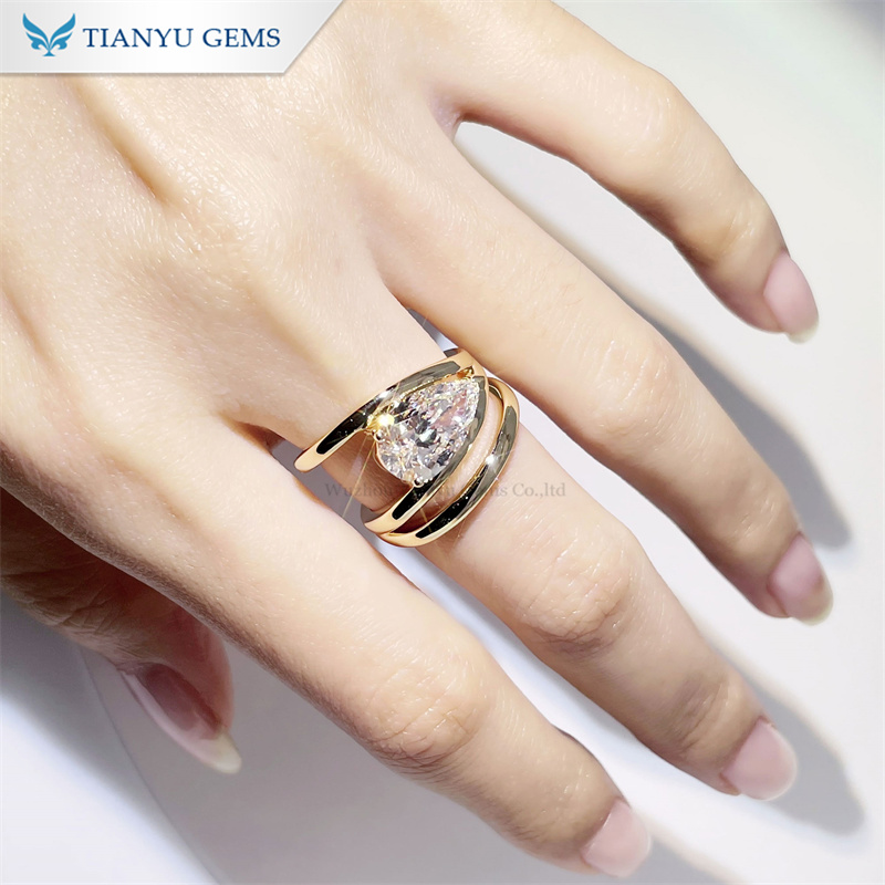 Tianyu Gems Pear Shaped Lab Grown Diamond Spiral Ring 14K Yellow Gold Ring 4