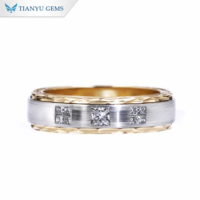 Tianyu Gems Brushed 14k 2-Tone Gold Wedding Band Lab Grown Diamond Mens Ring 1