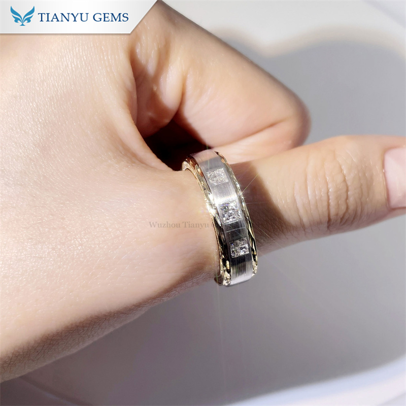 Tianyu Gems Brushed 14k 2-Tone Gold Wedding Band Lab Grown Diamond Mens Ring 4