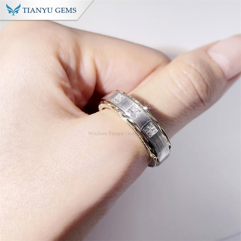 Tianyu Gems Brushed 14k 2-Tone Gold Wedding Band Lab Grown Diamond Mens Ring 2