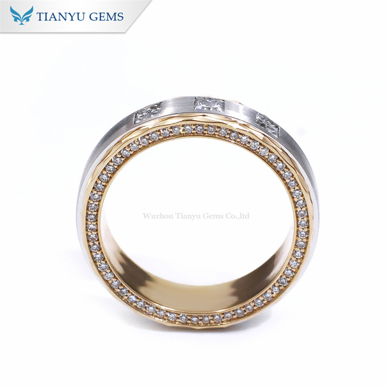 Tianyu Gems Brushed 14k 2-Tone Gold Wedding Band Lab Grown Diamond Mens Ring 3