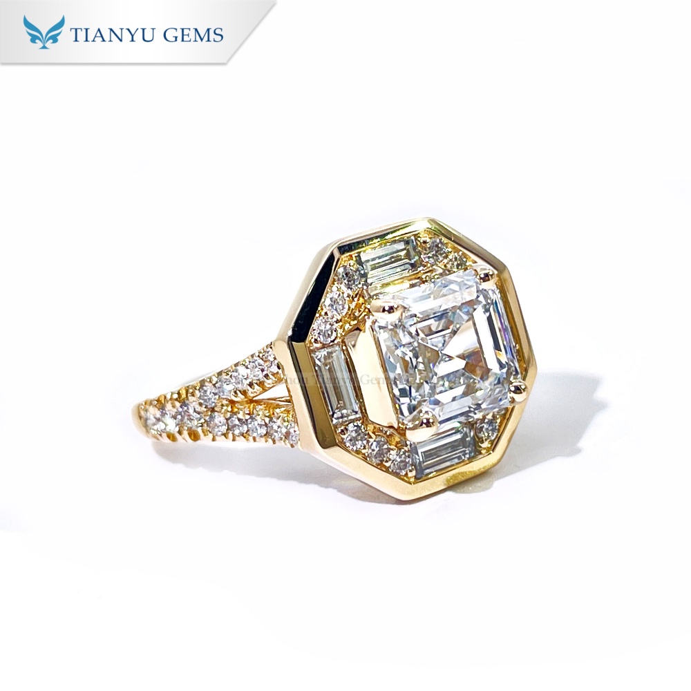 Tianyu Gems Asscher Cut Lab Grown Diamond Ring 14K Yellow Gold Hexagon Engagement Ring 2