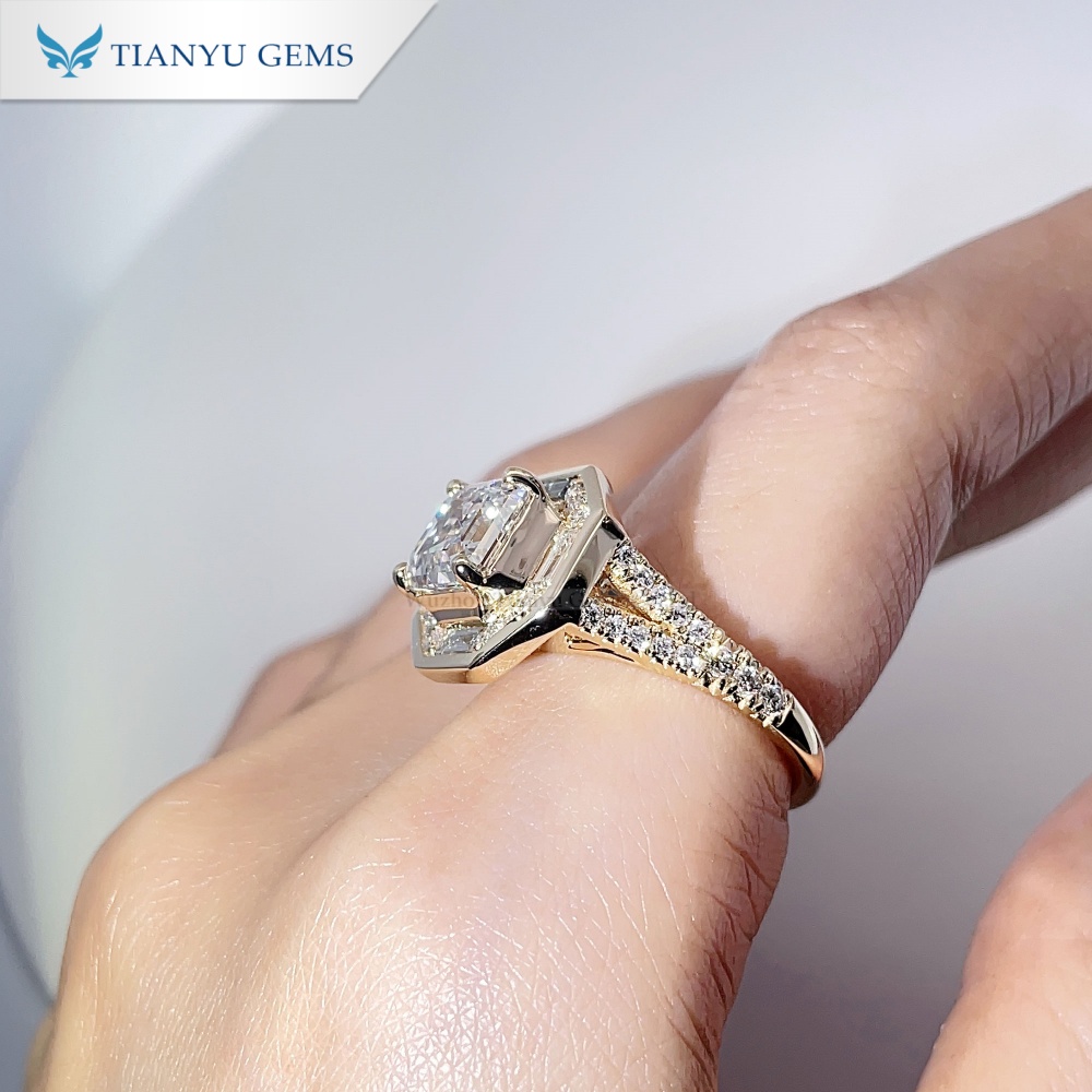 Tianyu Gems Asscher Cut Lab Grown Diamond Ring 14K Yellow Gold Hexagon Engagement Ring 3
