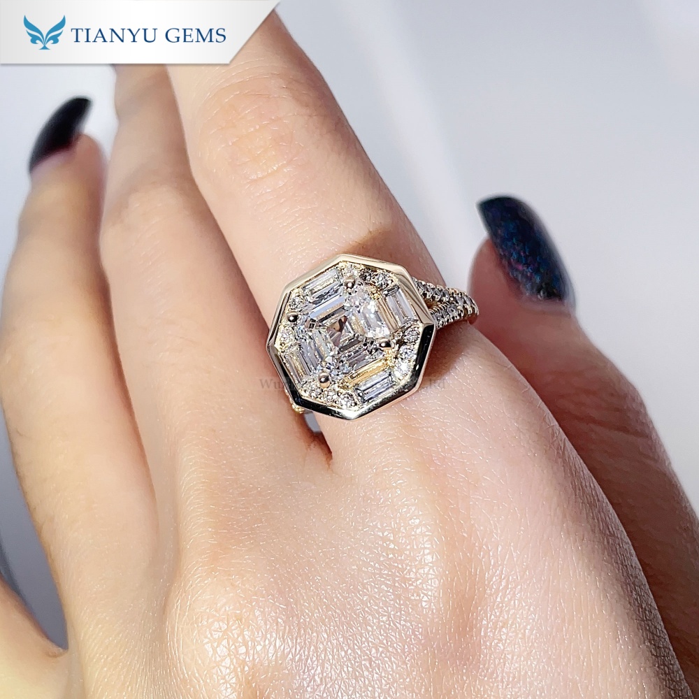 Tianyu Gems Asscher Cut Lab Grown Diamond Ring 14K Yellow Gold Hexagon Engagement Ring 4