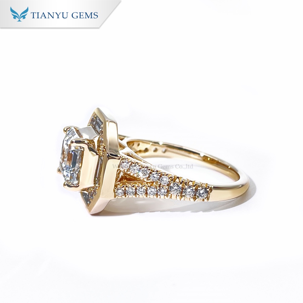 Tianyu Gems Asscher Cut Lab Grown Diamond Ring 14K Yellow Gold Hexagon Engagement Ring 6
