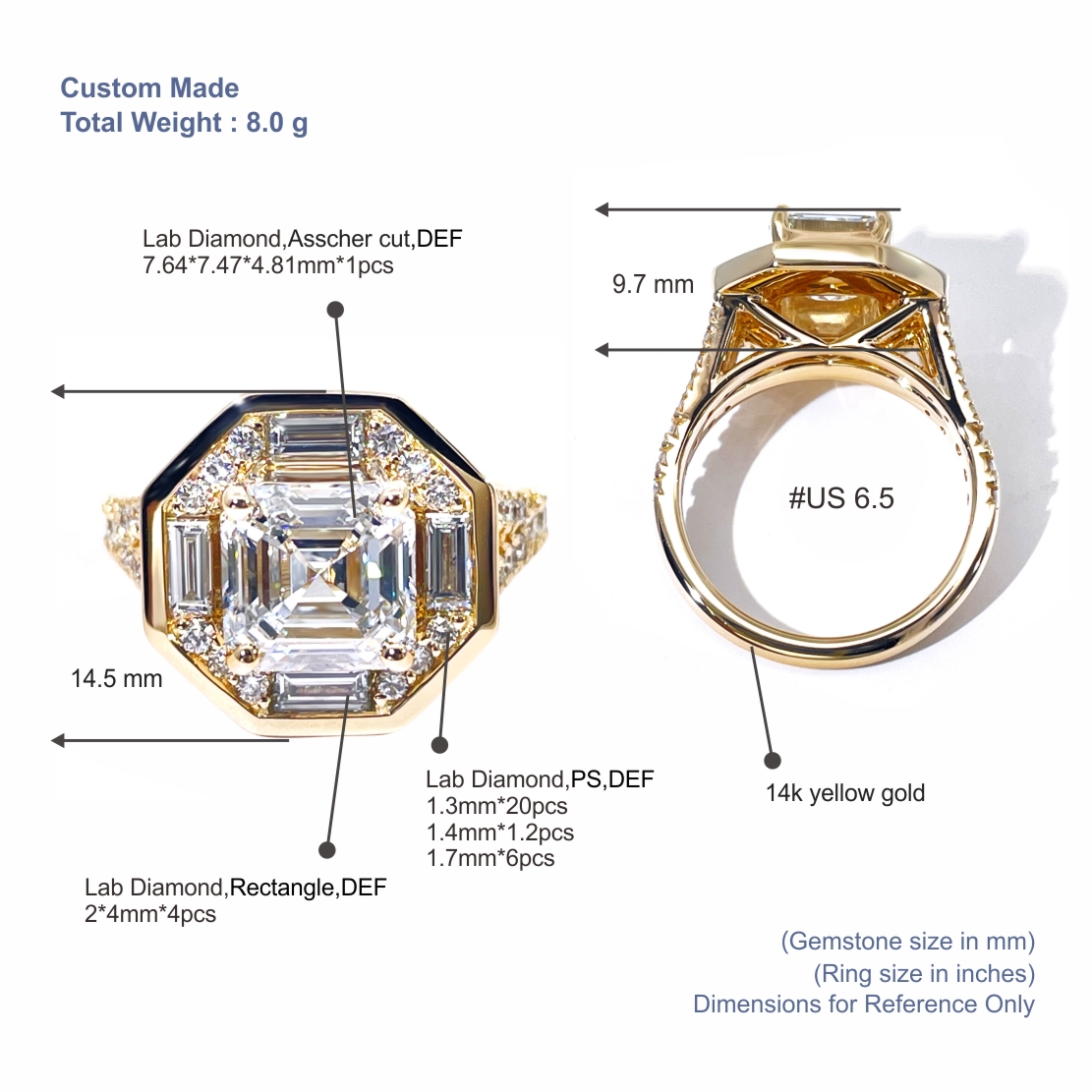 Tianyu Gems Asscher Cut Lab Grown Diamond Ring 14K Yellow Gold Hexagon Engagement Ring 5