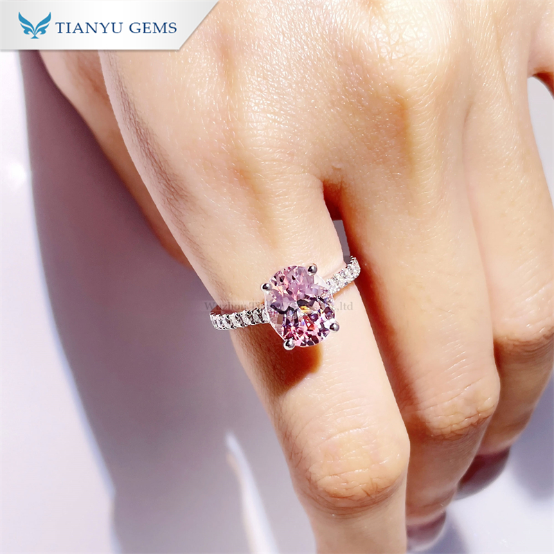 Tianyu Gems  Classic Four Prong Oval Shape Pink Sapphire Women's Ring 4