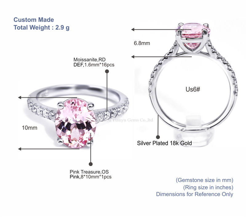 Tianyu Gems  Classic Four Prong Oval Shape Pink Sapphire Women's Ring 5