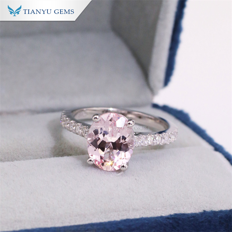 Tianyu Gems  Classic Four Prong Oval Shape Pink Sapphire Women's Ring 2