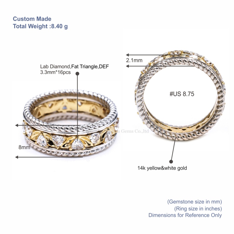 Tianyu Gems Lab Diamond Men's Ring 18k White/Yellow Gold Lab Grown Diamond Ring Band 5