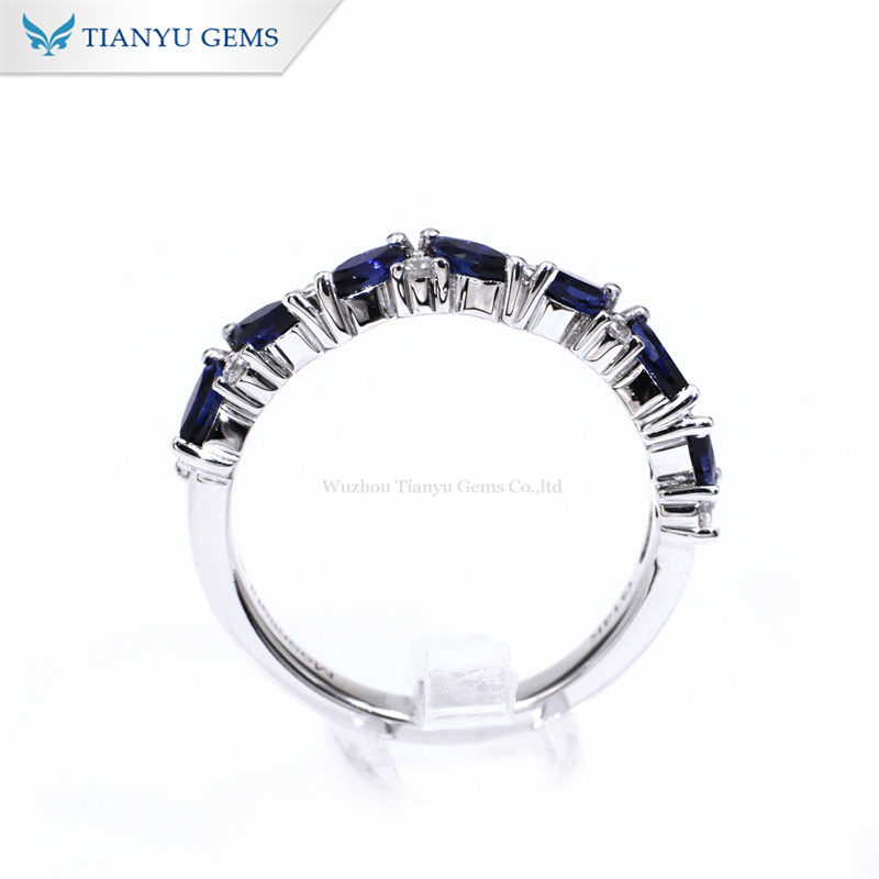 Tianyu Gems 14k Gold Marquise Royal Blue Sapphires Ring Green Moissanite Diamond Ring 3