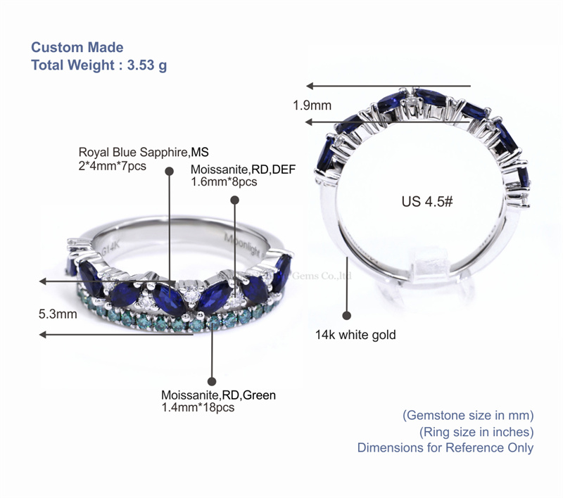 Tianyu Gems 14k Gold Marquise Royal Blue Sapphires Ring Green Moissanite Diamond Ring 5
