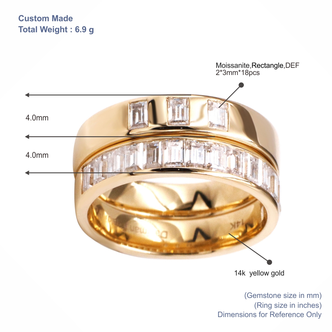 Set ng Singsing Pangkasal na Ginto na may Halong 14k Emerald Cut na Moissanite Diamond Ring Set 5