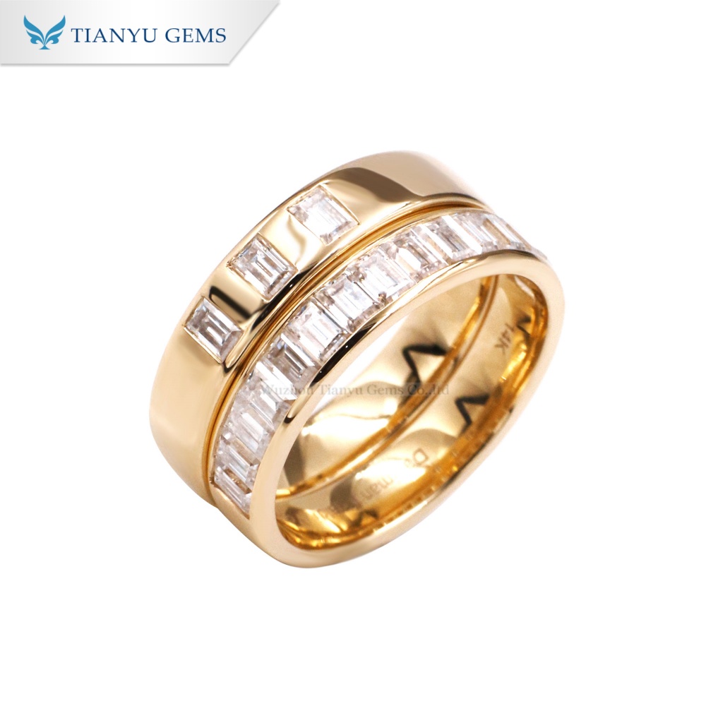 Set ng Singsing Pangkasal na Ginto na may Halong 14k Emerald Cut na Moissanite Diamond Ring Set 6