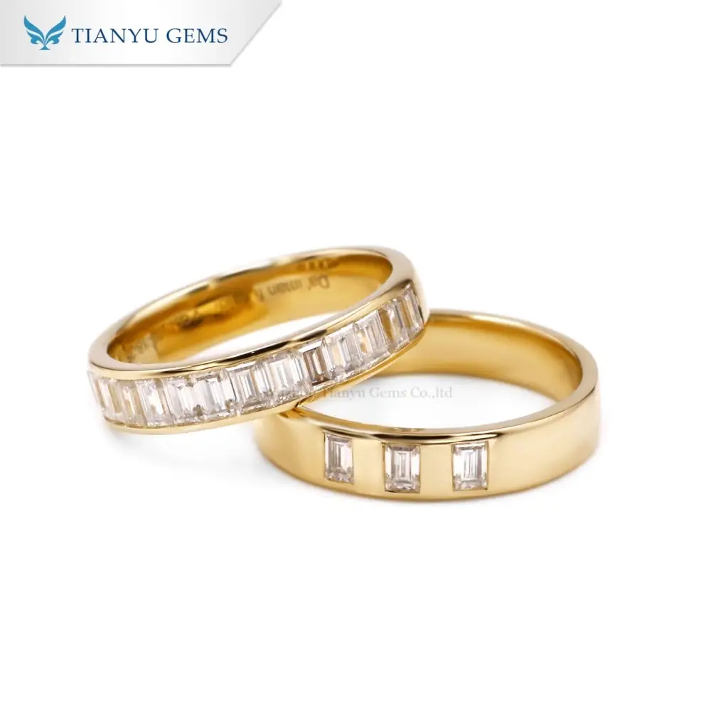 Set ng Singsing Pangkasal na Ginto na may Halong 14k Emerald Cut na Moissanite Diamond Ring Set 1