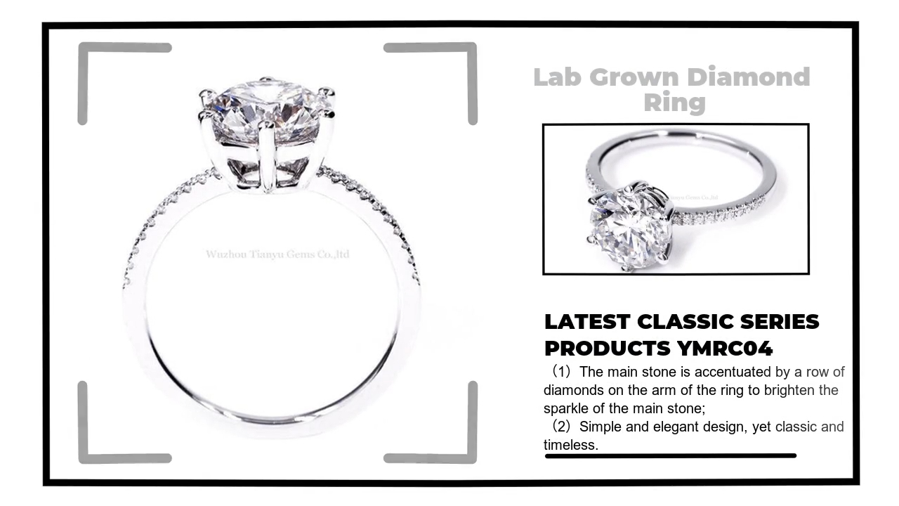 Tianyu Gems 2.46 carats H color SI2 clarity classic six claws elegant 14K white gold lab diamond ring 3