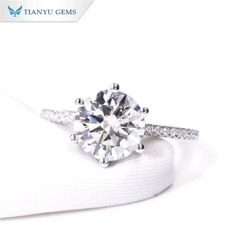 Tianyu Gems 2.46 carats H color SI2 clarity classic six claws  elegant 14K white gold lab  diamond ring 1