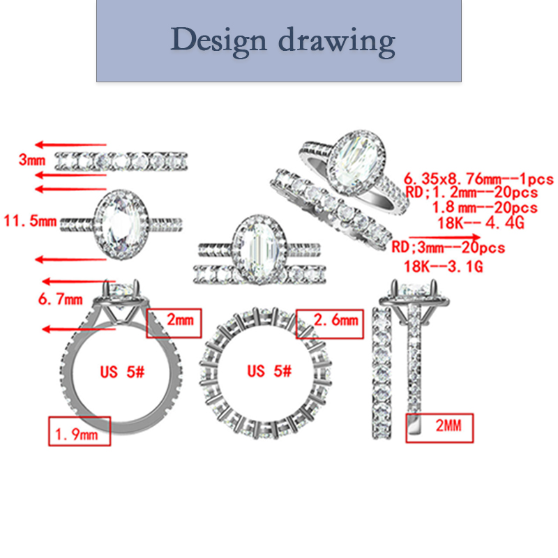 14k/18k CVD Diamond Ring White Gold Lab Grown Engagement Ring Sets Manufacturer 7